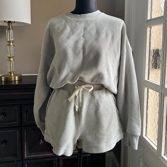 aerie Other - Aerie love green corded shorts and sweatshirt Set Extra Small